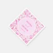 Hot Pink Chinoiserie Blume Bird Porzellan Hochzeit Serviette (Ecke)