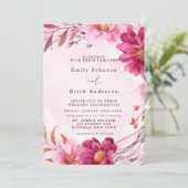 Hot Pink Chrysanthemum Floral Wedding Einladung (Stehend Vorderseite)