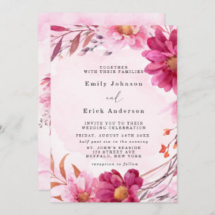 Hot Pink Chrysanthemum Floral Wedding Einladung