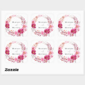 Hot Pink Chrysanthemum Wreath Wedding Quadratischer Aufkleber (Blatt)