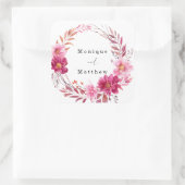 Hot Pink Chrysanthemum Wreath Wedding Quadratischer Aufkleber (Tasche)