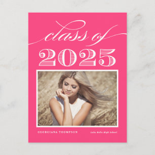 Hot Pink Class 2024 Script Foto Abschluss Postkarte