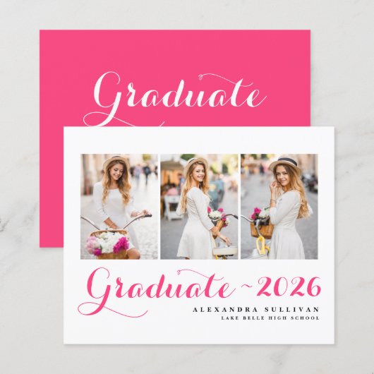 Hot Pink Class of 2025 Foto Collage Abschluss (Vorne/Hinten)