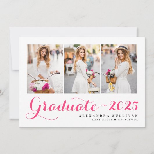 Hot Pink Class of 2025 Foto Collage Abschluss Ankündigung (Vorderseite)