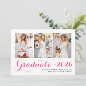 Hot Pink Class of 2025 Foto Collage Abschluss Einladung (Stehend Vorderseite)