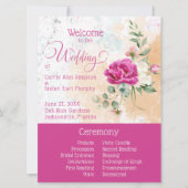 Hot-Pink-Color-Splash-Hochzeitsprogramm Einladung (Vorderseite)