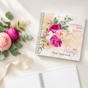 Hot Pink Color Splash Wedding Foto Gästebuch Notizblock