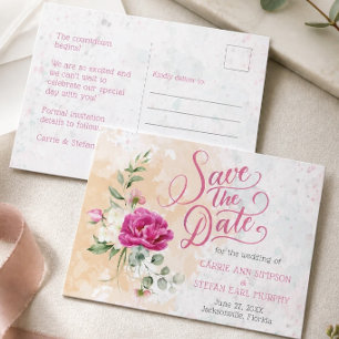 Hot Pink Color Splash Wedding Save the Date Postkarte