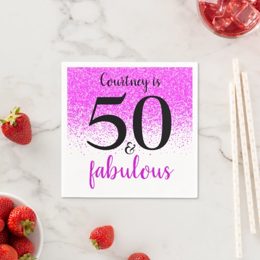 Hot Pink Confetti 50 und Fabulous Custom Script Serviette (Beispiel)