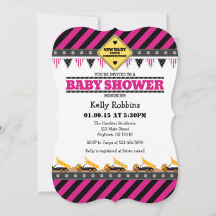 Hot Pink Construction Baby Dusche Einladung