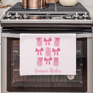 Hot Pink Coquette Pickle Jar und Bow Personalisier Geschirrtuch