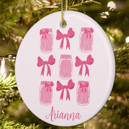 Hot Pink Coquette Pickle Jar und Bow Personalisier Keramik Ornament