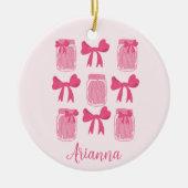 Hot Pink Coquette Pickle Jar und Bow Personalisier Keramik Ornament (Vorne)