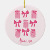 Hot Pink Coquette Pickle Jar und Bow Personalisier Keramik Ornament (Hinten)
