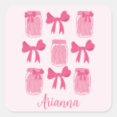 Hot Pink Coquette Pickle Jar und Bow Personalisier Quadratischer Aufkleber (Vorderseite)