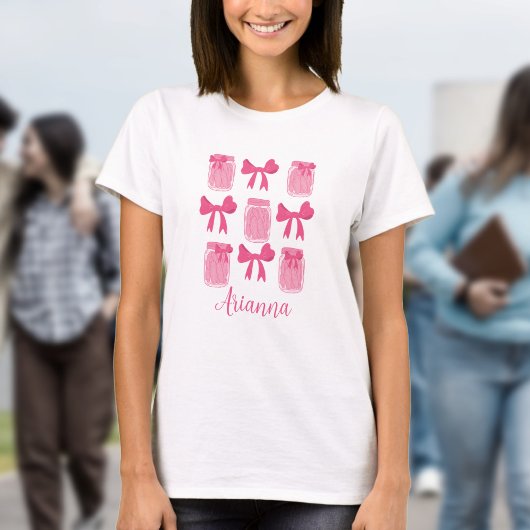 Hot Pink Coquette Pickle Jar und Bow Personalisier T-Shirt