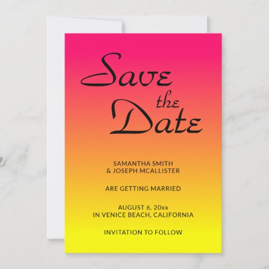 Hot Pink Coral und Yellow Ombre Save the Date Einladung (Vorderseite)