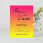 Hot Pink Coral und Yellow Ombre Save the Date Einladung (Stehend Vorderseite)