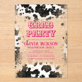 Hot Pink Cow Print Western Abschluss Acryleinladungen