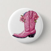 Hot Pink Cowgirl Boot Howdy Button (Vorderseite)
