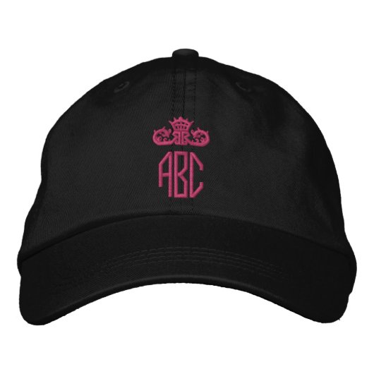 Hot Pink Crown bestickte Hat Monogram Black Cap Baseballkappe (Vorderseite)