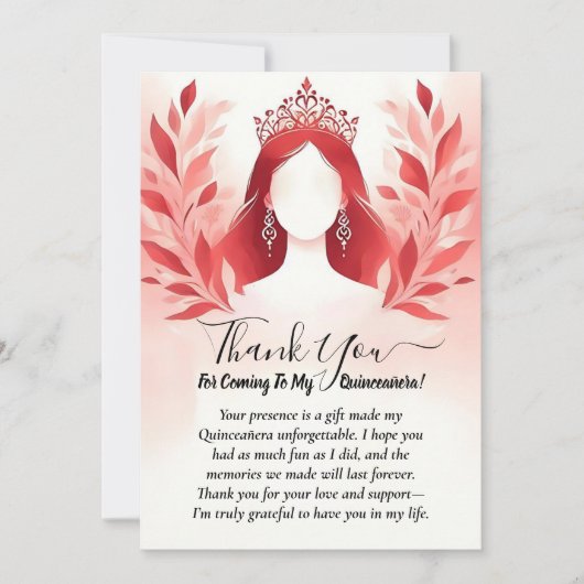 Hot Pink Crown Tiara Black Lace Red Quinceanera Dankeskarte (Vorderseite)