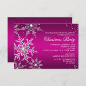 Hot Pink Crystal Snowflake Weihnachts-Party RSVP Karte (Vorne/Hinten)