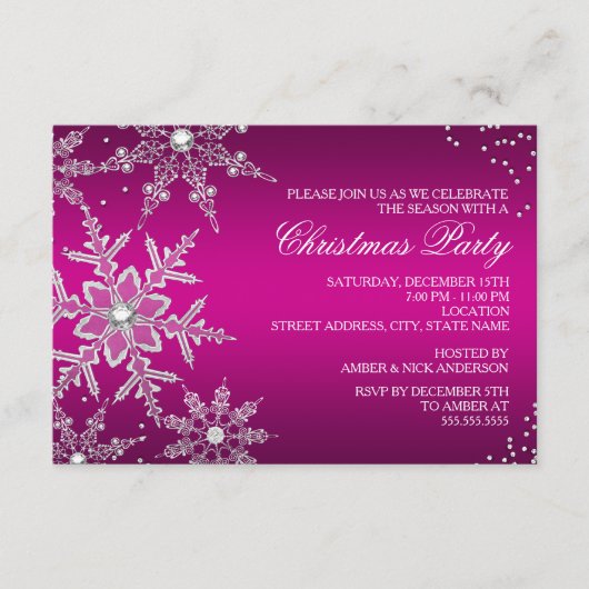 Hot Pink Crystal Snowflake Weihnachts-Party RSVP Karte (Vorderseite)