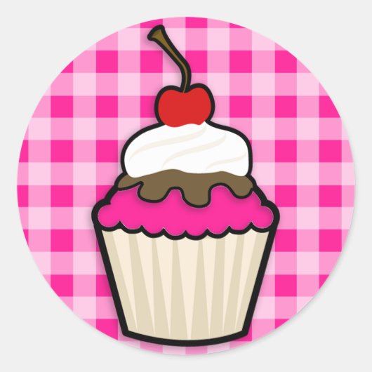 Hot Pink Cupcake Runder Aufkleber (Vorderseite)