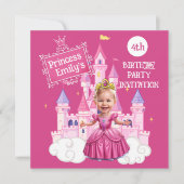 Hot Pink Custom 4 Birthday Princess Karikatur Einladung (Vorderseite)