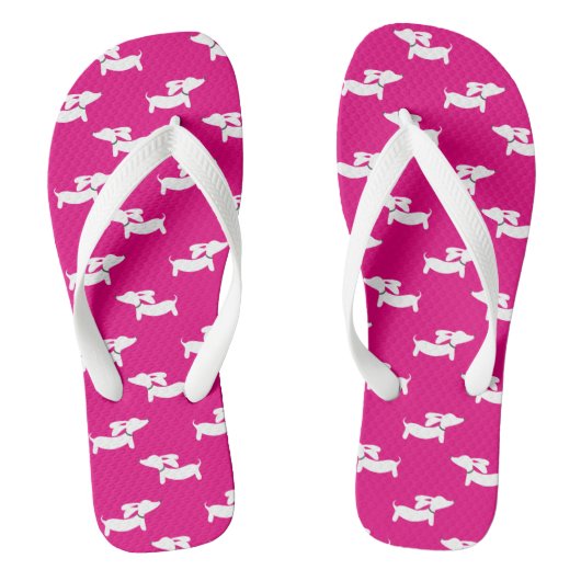 Hot Pink Dackel Flip Flops Badesandalen (Fußbett)