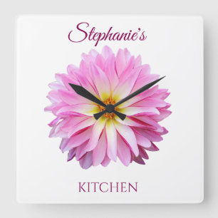 Hot Pink Dahlia Square Wall Clock Blues Quadratische Wanduhr