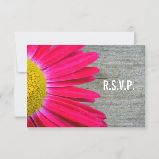 Hot Pink Daisy & Barnwood Wedding R.S.V.P. RSVP Karte (Vorderseite)