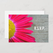 Hot Pink Daisy & Barnwood Wedding R.S.V.P. RSVP Karte (Vorne/Hinten)
