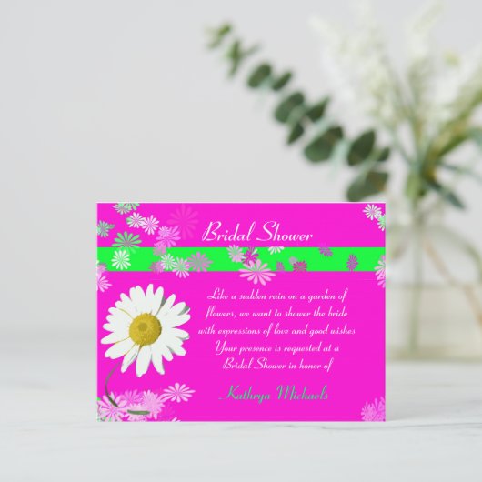 Hot Pink Daisy Brautparty Postcard Einladungspostkarte (Stehend Vorderseite)