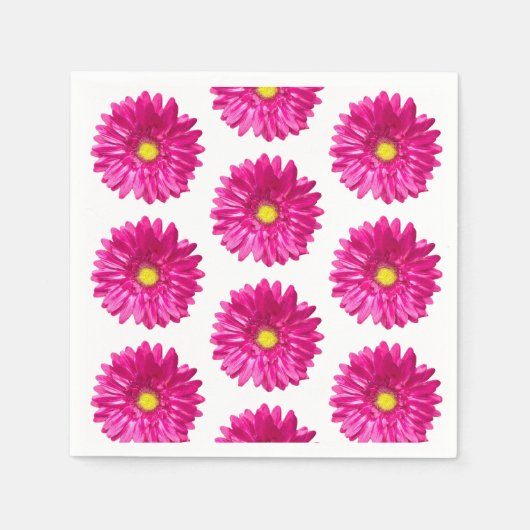 Hot Pink Daisy Floral Paper Napkins Serviette (Vorderseite)
