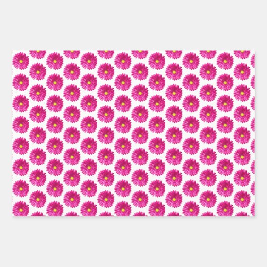 Hot Pink Daisy Floral Wrapping Paper, 3 Sheets Geschenkpapier Set (Vorderseite)