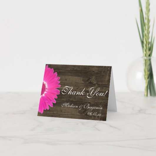 Hot Pink Daisy Rustic Wedding Danke Karten (Vorderseite)