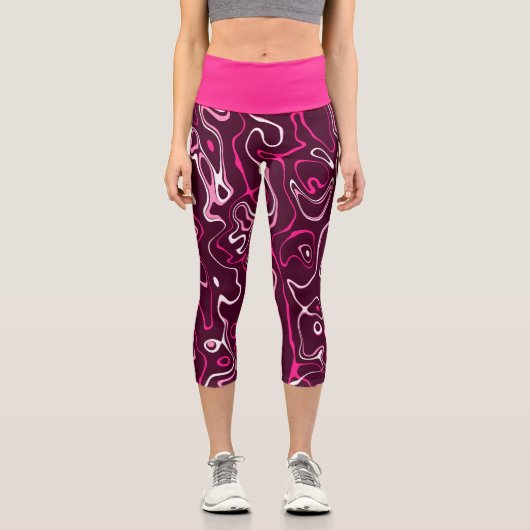 Hot pink damascus abstract swirls cool pattern capri leggings (Vorderseite)