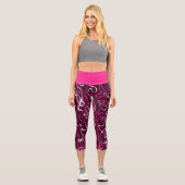 Hot pink damascus abstract swirls cool pattern capri leggings (Vorderseite)