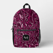 Hot pink damascus abstract swirls Custom Monogram Bedruckter Rucksack (Vorderseite)