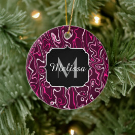 Hot pink damascus abstract swirls Custom Monogram Keramik Ornament