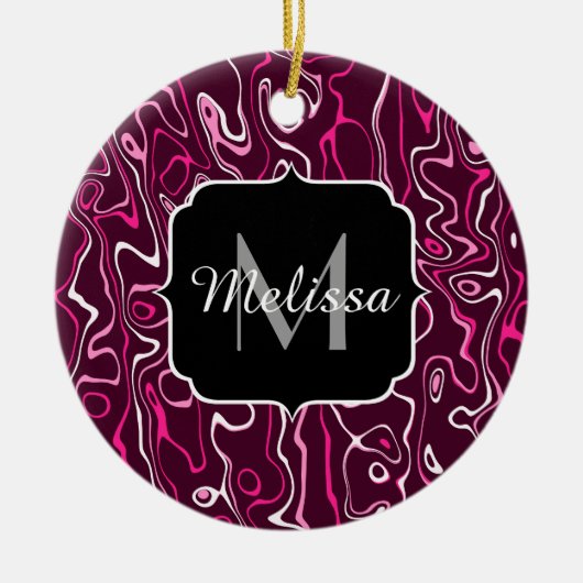 Hot pink damascus abstract swirls Custom Monogram Keramik Ornament (Vorne)