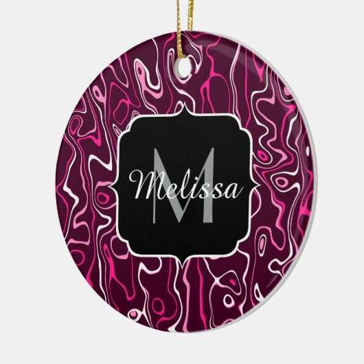 Hot pink damascus abstract swirls Custom Monogram Keramik Ornament (Links)