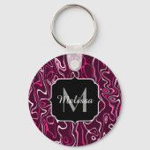 Hot pink damascus abstract swirls Custom Monogram Schlüsselanhänger (Vorderseite)