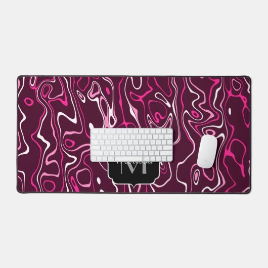Hot pink damascus abstract swirls Custom Monogram Schreibtischunterlage (Tastatur & Maus)