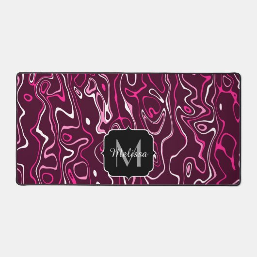 Hot pink damascus abstract swirls Custom Monogram Schreibtischunterlage (Vorderseite)