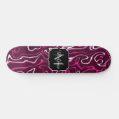 Hot pink damascus abstract swirls Custom Monogram Skateboard (Horizontal)