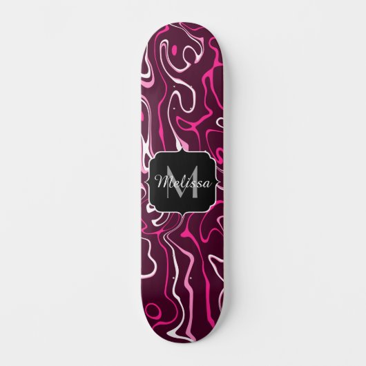 Hot pink damascus abstract swirls Custom Monogram Skateboard (Vorderseite)