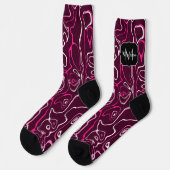 Hot pink damascus abstract swirls Custom Monogram Socken (Linkes Detail)
